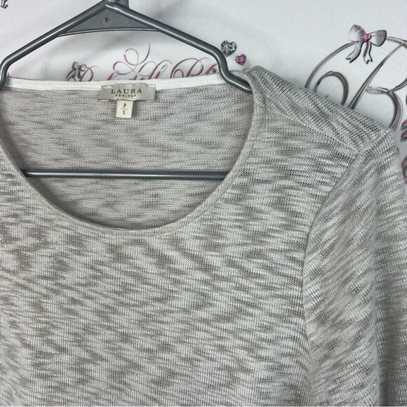 Laura long sleeve cinch tie up Elegant Gray and White Women's Blouse - Picture 3 of 6